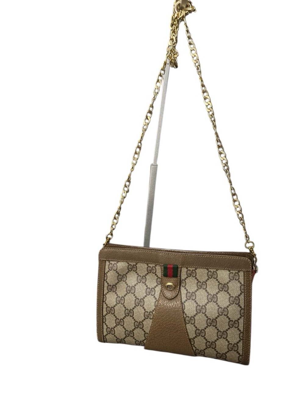 Converted GUCCI Vintage GG Sherry Line PVC Leather Green & Red Clutch Bag